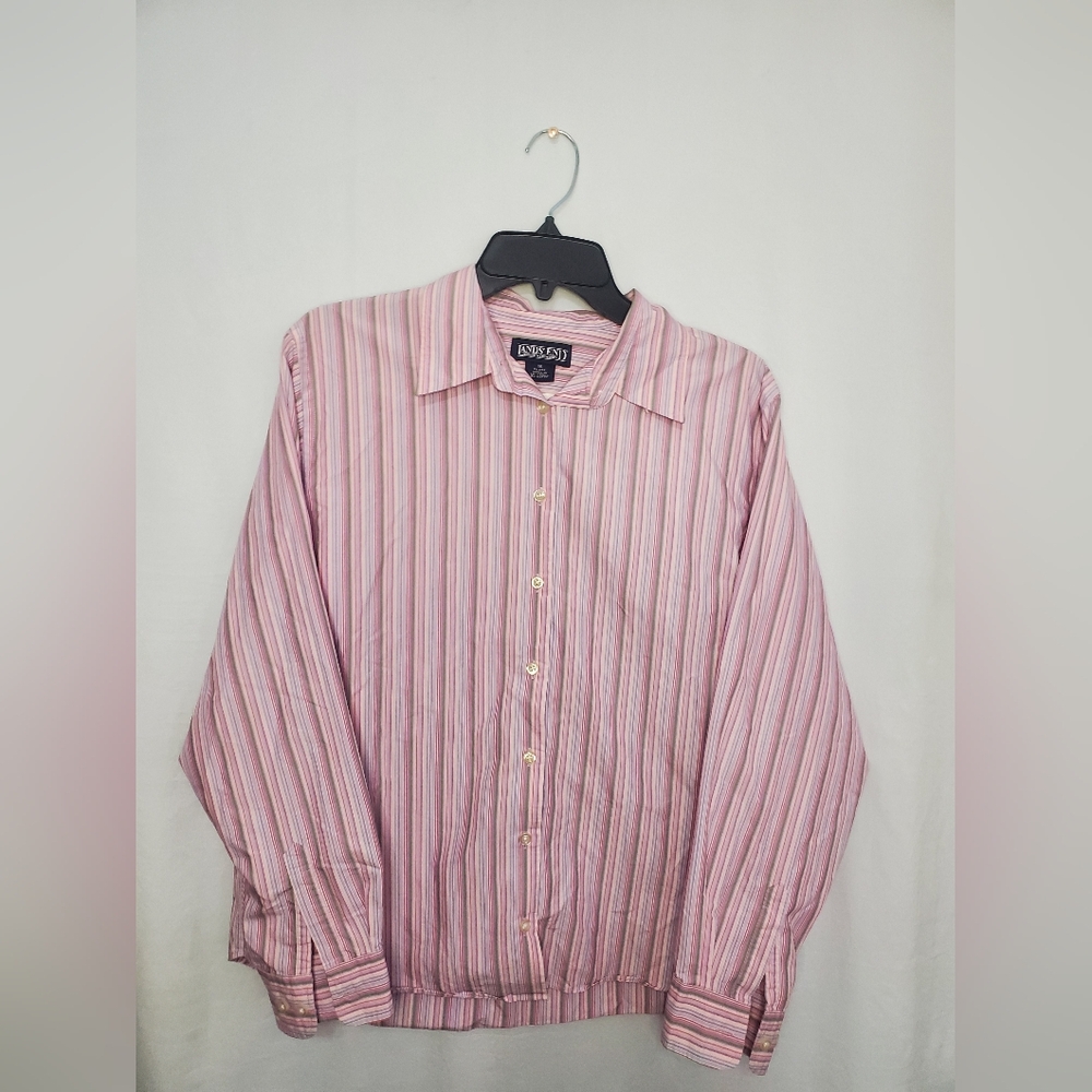 Women’s Lands’ End Pink Purple Striped Button Down Shirt 16 Petite
